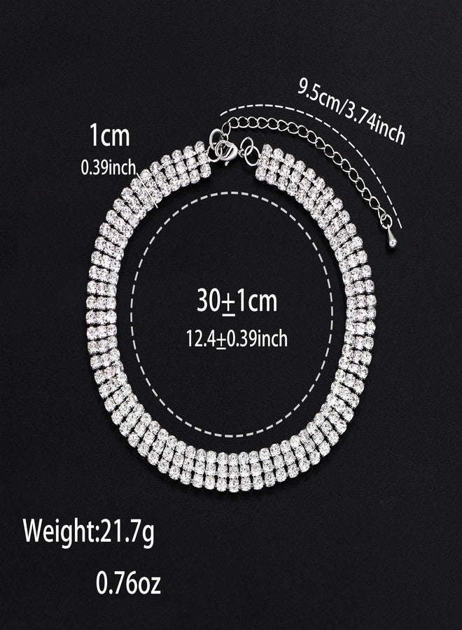 CCBFY Layered Chain Necklace Shark Tooth Design Tassel White Rhinestone Choker Necklaces for Women (3 Row) - Image 4